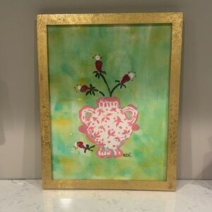 Vibrant Floral Vase Painting with Gold Frame